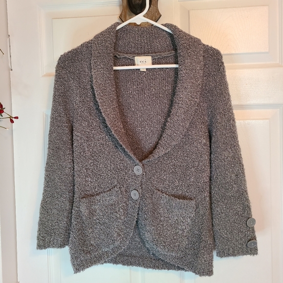 ECI New York Woman's Long Sleeve Two Button Sweater, Size: Small Color: Grey - Picture 3 of 10